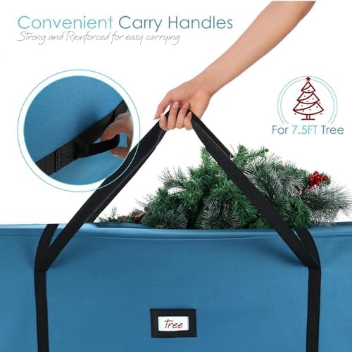 Hearth & Harbor Christmas Tree Storage Bag 7.5 ft, Wrapping Paper Storage Organizer Container & Large Christmas Ornament Storage Box With Adjustable Dividers
