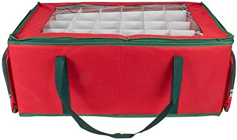 24" Red and Green Christmas Ornament Storage Bag with Removable Dividers