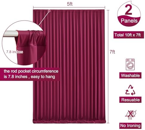 Burgundy Backdrop Curtain for Parties Wedding Wrinkle Free Maroon Photo Curtains Backdrop Drapes Fabric Decoration for Birthday Engagement Ceremony 5ft x 7ft,2 Panels