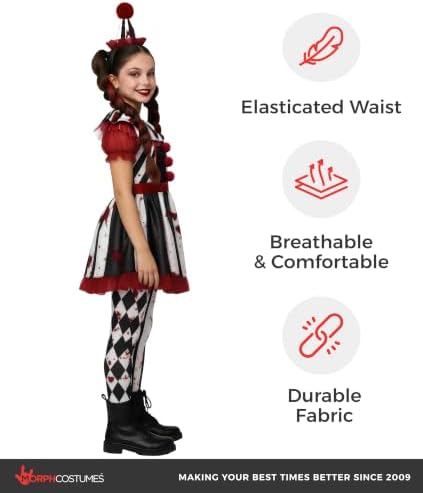 Morph Scary Clown Costume For Girls, Girls Halloween Costumes for Kids