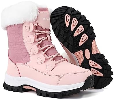 COOJOY Womens Waterproof Winter Snow Boots Warm Shoes Furry Mid Calf Lightweight Walking Hiking Booties