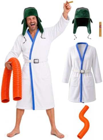Apragaz Funny Halloween Costume for Men, Adult Christmas Costume Set with White Robe Men, Hat, Orange Tube and Belt, Halloween Christmas Holiday Party Costume Outfit for Men Women