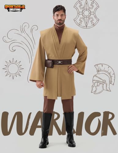 Spooktacular Creations Halloween Mens Tunic Hooded Cloak, Knight Costume Men, Tunic Hooded Robe with Pants for Halloween