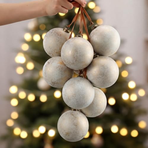 Yunlly 12 Pcs Neutral Christmas Ornament, Ivory White, 4''