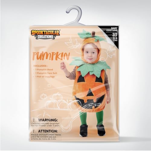 Spooktacular Creations Halloween Baby Pumpkin Costume with Green leaves for Toddler Kids Halloween Dress Up Pumpkin Party