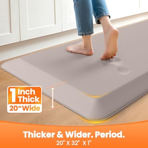 1-Inch Thick Anti-Fatigue Mat for Kitchen and Standing Desk, 20"x32", Khaki