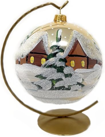 Polish Hand Blown Glass Christmas Ornaments Ball, Cottage Champagne 5in