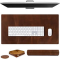 Elizo Real Leather Desk Mat Set (32x16) Large Desk Cover Desk Blotter Protector Computer Gaming Mouse Pad Table Laptop Office Desktop Accessories