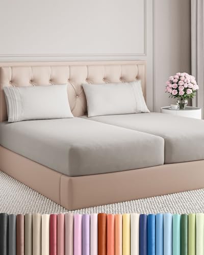 Split King Size 5 Piece Sheet Set - Breathable & Cooling - French Grey