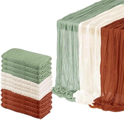 12 Pack Cheesecloth Table Runner,10ft Rustic Sheer Runner Gauze Boho Wedding Decor Romantic Table Runner for Wedding Bridal Shower Birthday Party