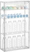 HBlife Baby Bottle Storage Organizer for Wall Countertop Cabinet, 4 Tiers Adjustable Clear Acrylic Bottles Storage Station Case Box Container with 3 Removable Dividers and Magnetic Door, Large