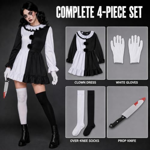 Clown Costume for Women, Clown Dress Set for Halloween