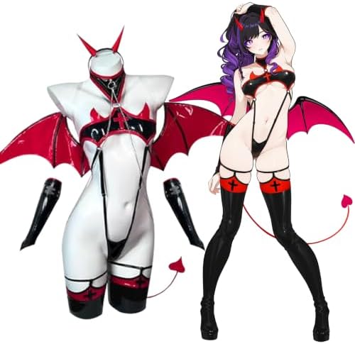 KORURACLUB Succubus Costume PU Devil Cosplay Lingerie Set