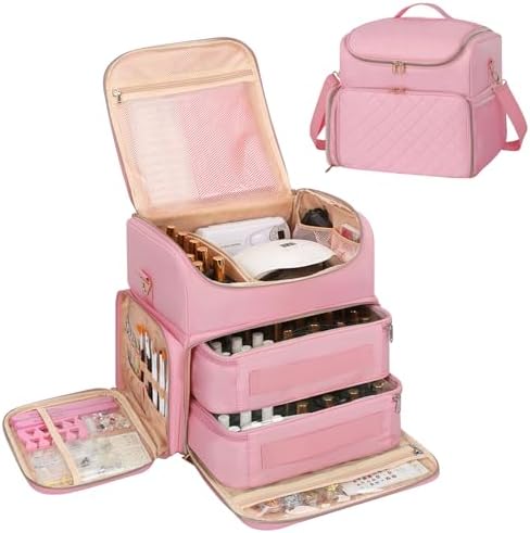 CUBETASTIC Extra Large Nail Polish Organizer Case Holds 86 to 100+ Bottles & Nail Lamp, Nail Supplies Storage Bag with 2 Removable Pouches, Nail Art Travel Box
