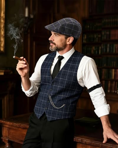 1920s Mens Costume, Roaring 20s Costumes for Men 1920s Mens Outfit with Walking Cane Vest Hat 1920 Mens Accessories