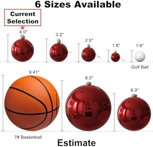 Rose Red 4.0" Large Christmas Balls - Christmas Tree Decoration Ornaments Shatterproof Hanging Balls for Birthday Halloween Holiday Wedding Decorations Set of 4pcs