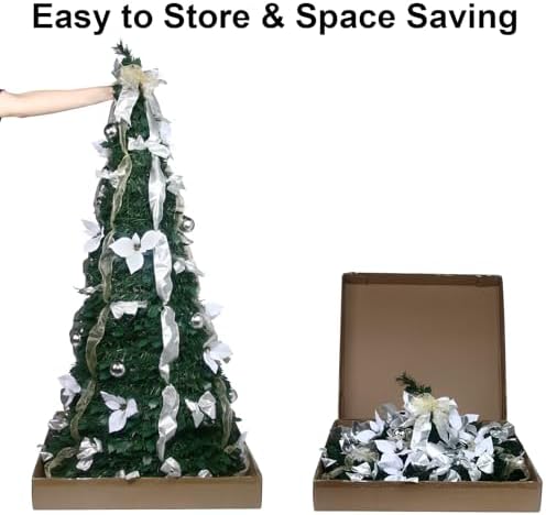 GameXcel 6.5FT Pop Up Christmas Tree with Lights and Decorations & Remote & Timer, Prelit Fully Decorated Pull Up Artificial Christmas Tree with Xmas Ball Ornaments Bows Ribbons for Xmas Party Decor