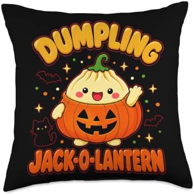 Squishy Dumpling Jack-O-Lantern Cute Kawaii Halloween Throw Pillow