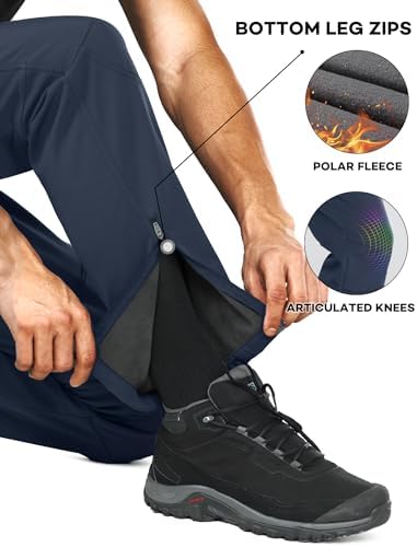 Stlight Mens Snow Ski Water Repellent Softshell Pants for Winter Hiking Fleece Lined Bottom Leg Zipper with 6 Zip Pockets