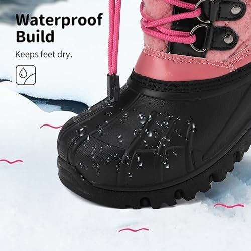 EQW Kids Waterproof Snow Boots, Fur Lined Winter Shoes for Boys & Girls