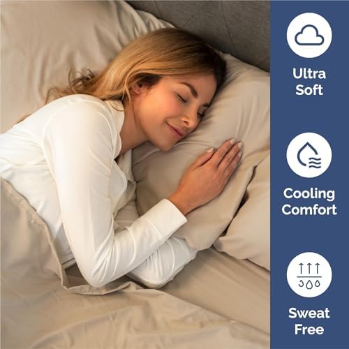 Split King Size 5 Piece Sheet Set - Breathable & Cooling Sheets - Cream