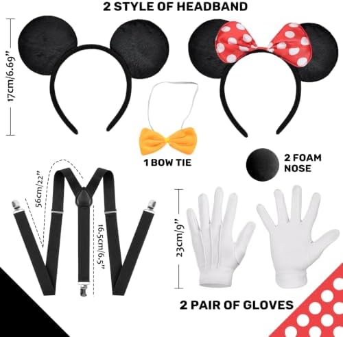 Humairc Mouse Costume, Mouse Tutu Skirt Headband with Mouse Ears Suspenders Gloves Nose Bow Tie for Women Men, Halloween Theme Party Cosplay Carnival Outfit