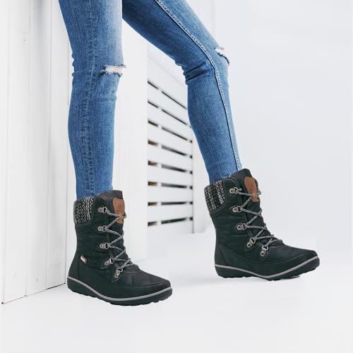 GLOBALWIN Women's Snow Boots Waterproof Mid-Calf Winter Boots for Women with Quilted Knit Panels, Warm Fleece Lining, and Non-Slip Insulated Outdoor Sole