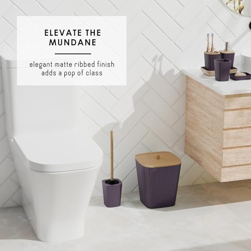 Clara Clark Bathroom Set - Purple Bathroom Accessories Set, 6PC Bathroom Accessory Set, Bathroom Sets with Toilet Brush, Trash Can & Soap Dispenser