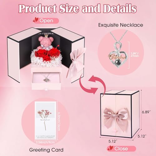 ADDWel Grandma Birthday Gifts, Preserved Rose Box with Grandma Necklace