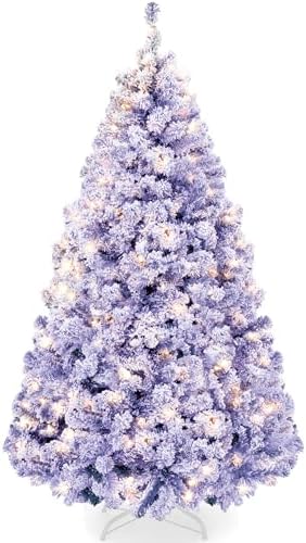Best Choice Products Artificial Flocked Christmas Tree, 6ft Premium Pre-Lit Colorful Pine Holiday Décor w/250 Twinkle Lights, Metal Base - Lavender