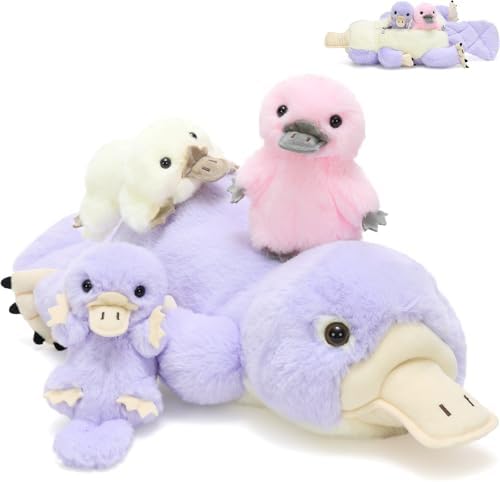 MorisMos Platypus Stuffed Animal, 24" Mommy Platypus Plush with 3 Baby