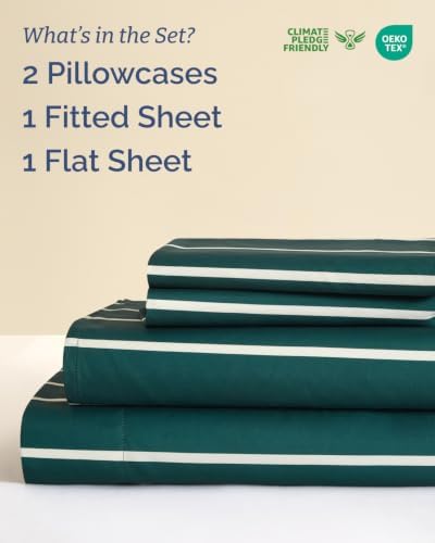 Christmas Sheet Set, Pine Stripe, Holiday Xmas Bedding Set - Queen Size