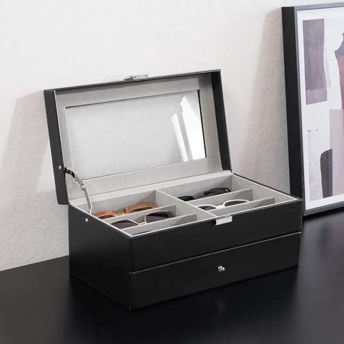 ProCase 12 Slots Sunglasses Organizer, 2 Layer Sunglass Case, Leather Eyeglass Cases for Display and Storage -Black