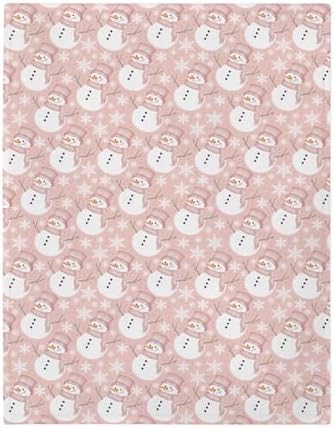 Watercolor Pink Snowman Baby Blankets for Girl Christmas Snowman Snowflakes Girly Soft Flannel Swaddle Receiving Blankets for Infant Toddler Crib Winter Holiday Nursery Bed Blanket 40x50inch