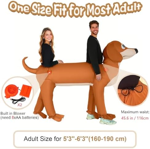 XYJKIDSES Couple Inflatable Dachshund Costume for Adult Halloween Blow Up Costumes 2 People Funny Dog Costumes for Men Women Cosplay