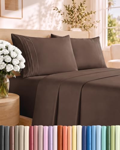 King Size 4 Piece Sheet Set - Comfy Breathable & Cooling Sheets - Brown