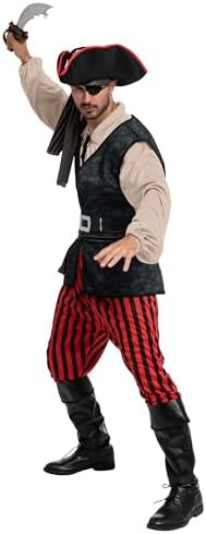 Spooktacular Creations Men Pirate Costume, Adult Pirate Shirt Vest Viking Pants Hat Set for Halloween Themed Parties