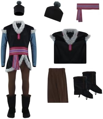 Men's Ice Harvester Costume Medieval Tunic Top Pants Belt Hat Boot Covers Fairytale Halloween Cosplay Outfit