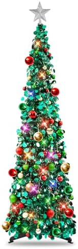 N&T NIETING Pop Up Christmas Tree with Lights & Ornaments,5FT, Peacock Blue