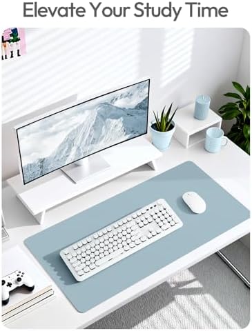 YSAGi Leather Desk Protector, Office Mat, Large Mouse Mat, Non-Slip PU Leather Blotter, Laptop Pad, Waterproof Writing Pad for Office and Home (Ice Blue, 47" x 17")