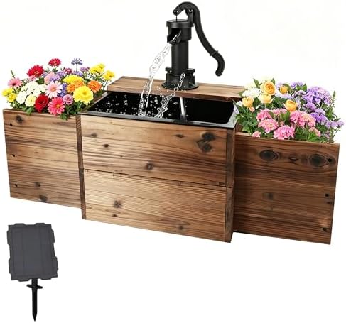 NestNature Solar Outdoor Water Fountain|Wood Water Feature for Garden Decor