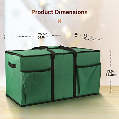 Christmas Ornament Storage Box, Mrrihand Xmas Decoration Organizer with Adjustable Dividers - Storage Container Keeps 128 Holiday Ornaments 3-Inch, Dual Zipper Closure, 600D Tear-Proof Material(Green)
