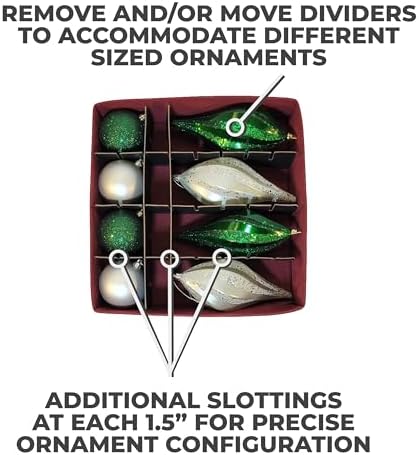 612 Vermont Christmas Ornament Storage Box, Adjustable Acid-Free Dividers