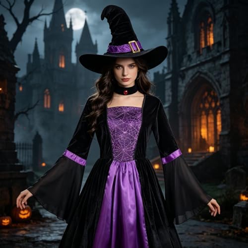 Colorful House Women Wicked Witch Costume Dress with Hat for Halloween
