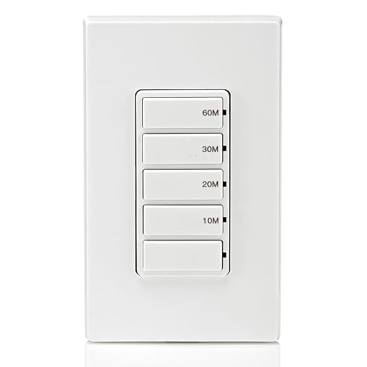 Leviton Countdown Timer Switch for Bathroom Fan and Household Lights,10-20-30-60 min,No Neutral Required,Single Pole,15A,1/2HP/9.8A Fan/Motor,DT160-1LW,White,(Pack of 10)