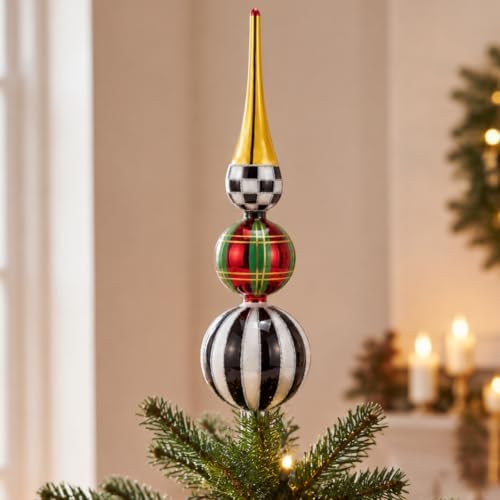 Yinder 10 Pcs Retro Christmas Glass Ornament Red Green Black White Tartan