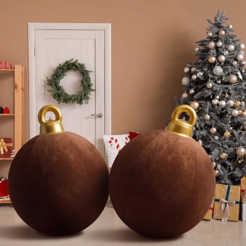 Jetec 3 Pcs 32 Inch Giant Velvet Christmas Inflatable Balls, Reddish-Brown