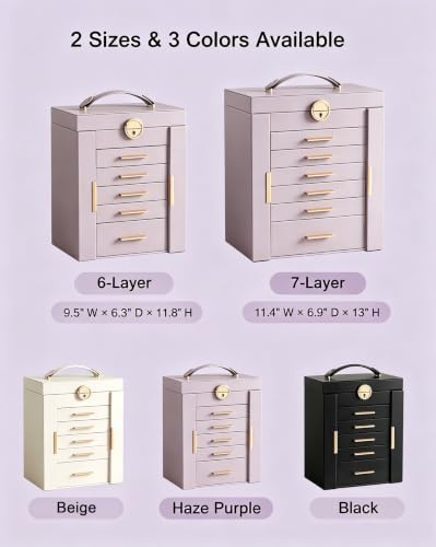 Lolalet Large Jewelry Box, 6-Layer Jewelry Organizer with 5 Drawers -Purple