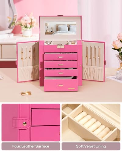 Homde Large Jewelry Box for Women: 5-Layer Organizer with Lock for Dresser