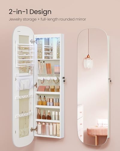 SONGMICS Jewelry Organizer, LED Jewelry Cabinet, Wall/Door Mounted